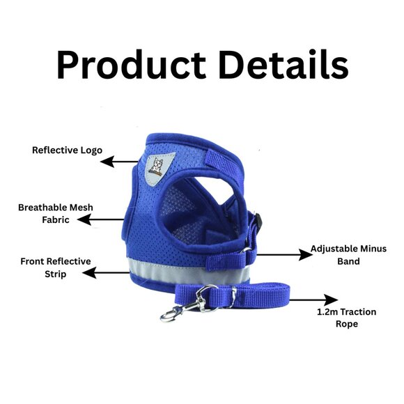 Black Dog Harness Reflective, No-Pull, Adjustable XS to XL - Picture 4 of 8